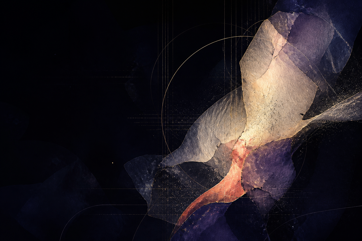 Abstract mineral forms suspended in a dark field